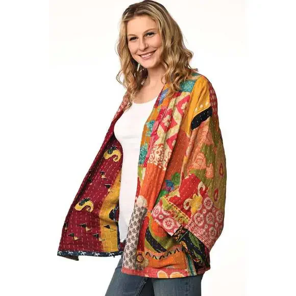 Sevya Handmade - Reversible Cotton Kantha Kimono Jacket - OS - Picture 6 of 12